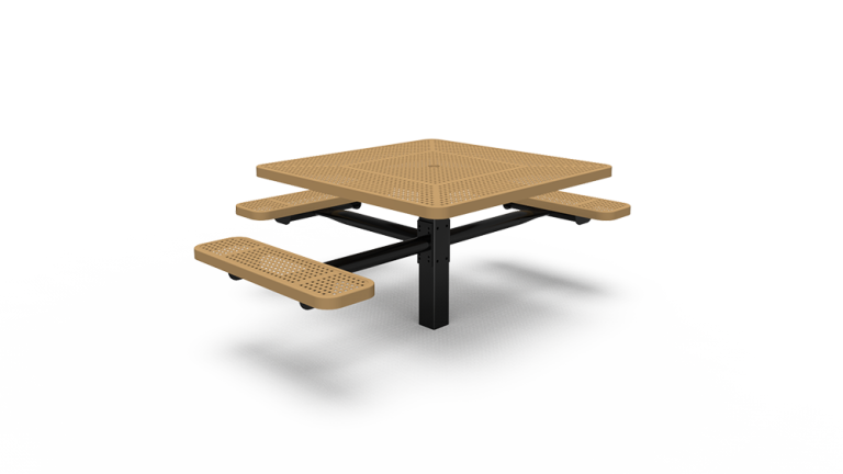 ADA 46" Square Table with Three Seats - Perforated - In-ground (LTPQ235Q)
