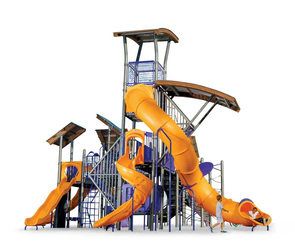 large purple and orange commercial play structure