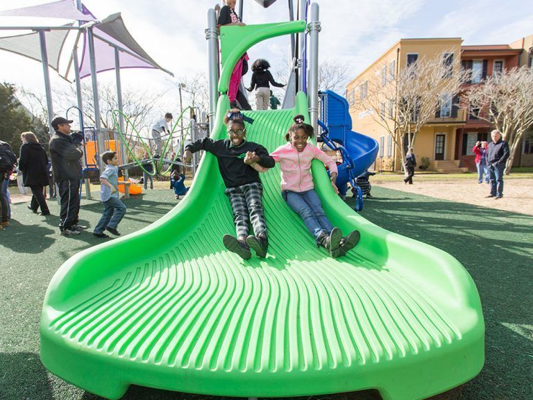 Children on playground slide