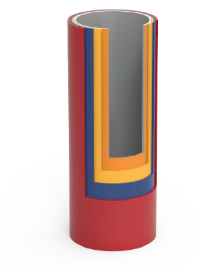 red, blue, yellow, and orange layed tube