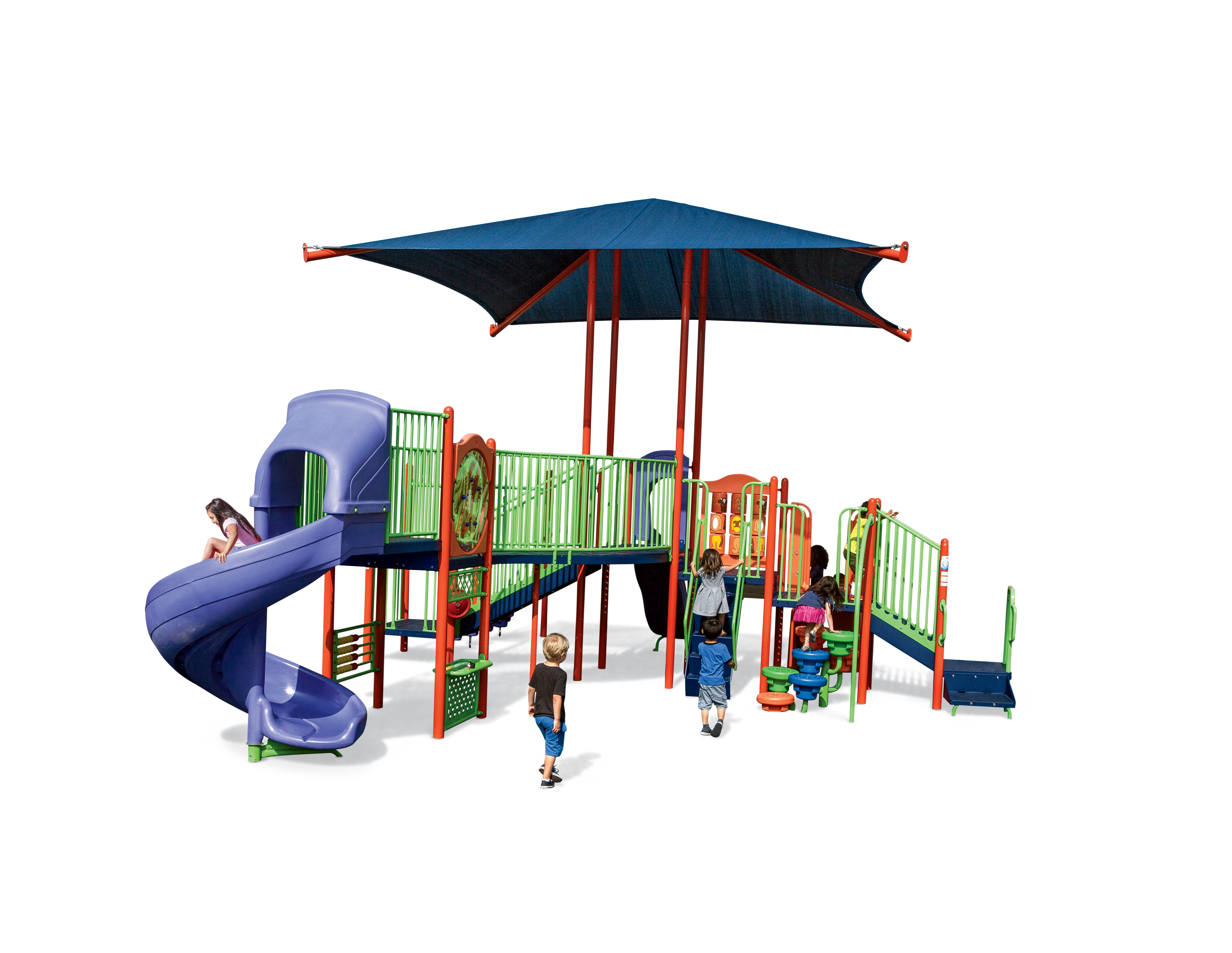 A Playbuilders playground with a large shade.