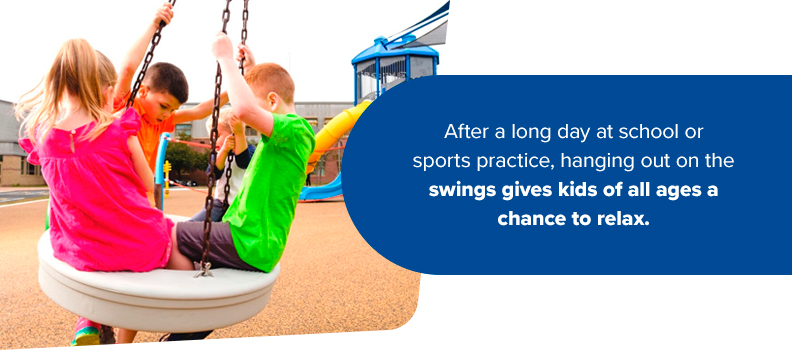 After a long day at school or sports practice, hanging out on the swings give kids of all ages a chance to relax.
