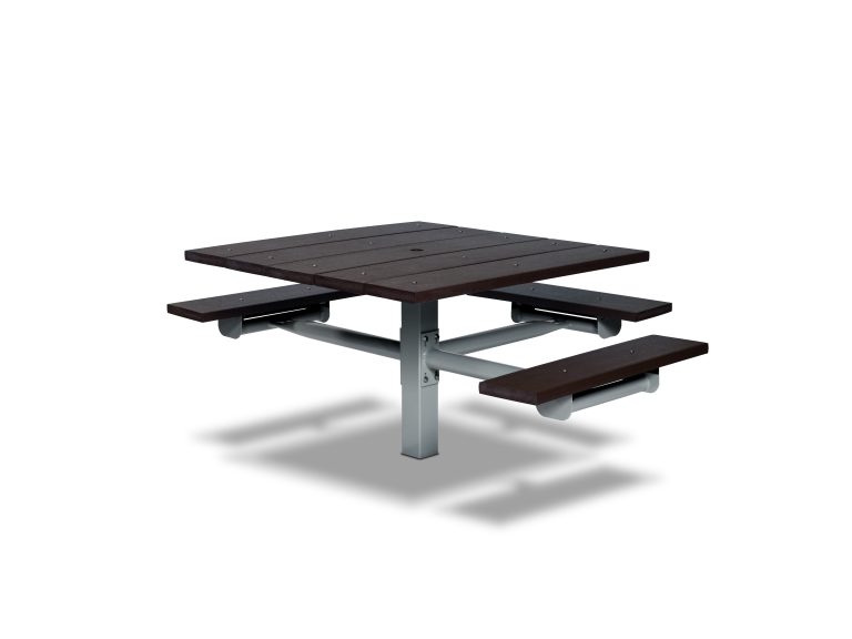Square Recycled Plastic Table with Three Seats - In-ground (LTGV235G)